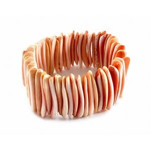 Vintage Pink Shell Disc Stretch Bracelet Heishi Style Beach Boho Wide Cuff